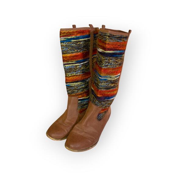 Vintage-Inspired Tall Leather & Woven Boots | Southwestern Boho Style | Size 8 - Picture 6 of 6